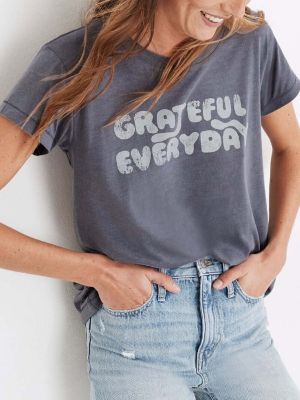 Madewell Rivet & Thread Grateful Every Day Graphic Ex-Boyfriend Tee, Women Small